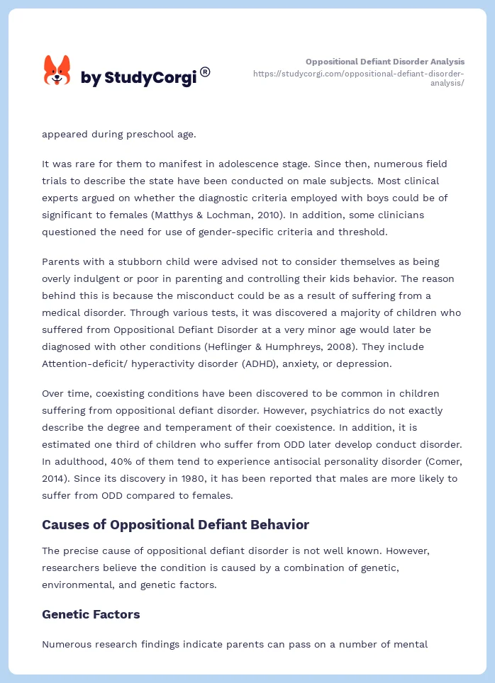 Oppositional Defiant Disorder Analysis. Page 2