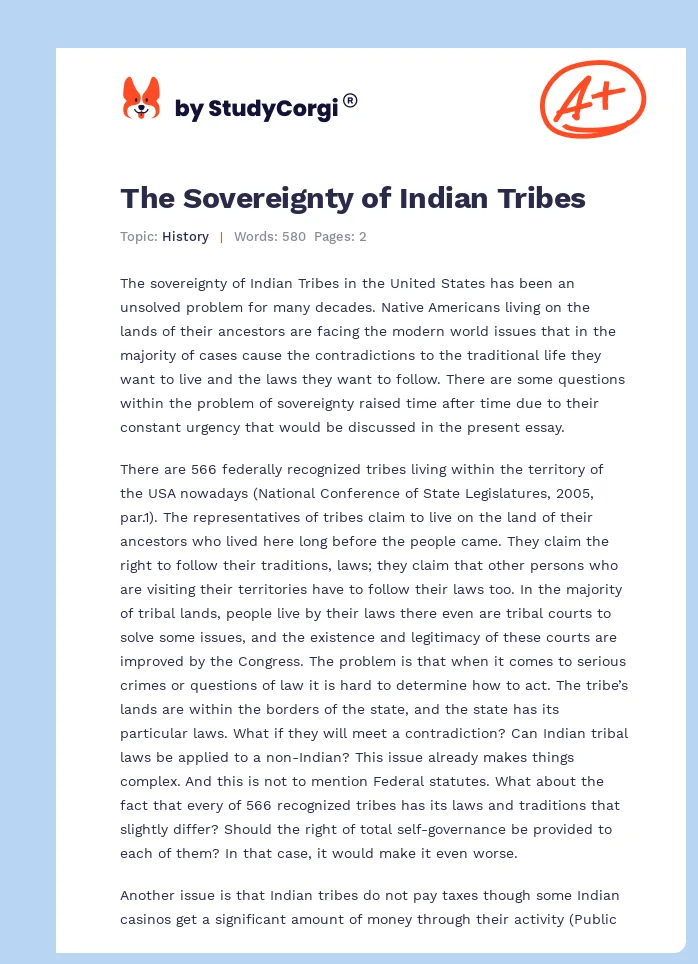 The Sovereignty of Indian Tribes. Page 1