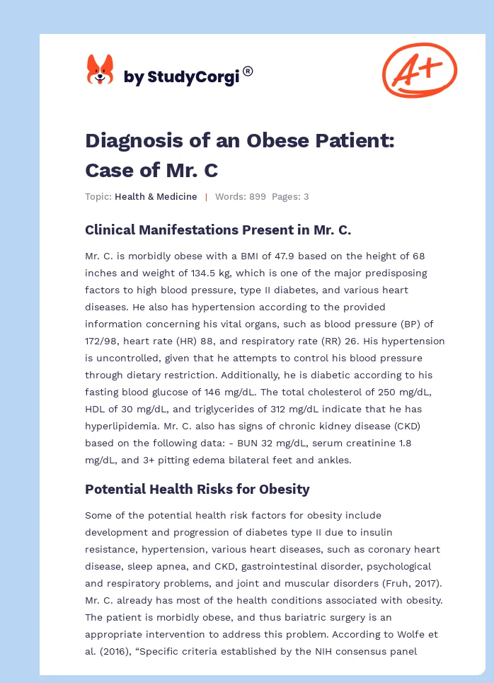 Diagnosis of an Obese Patient: Case of Mr. C. Page 1