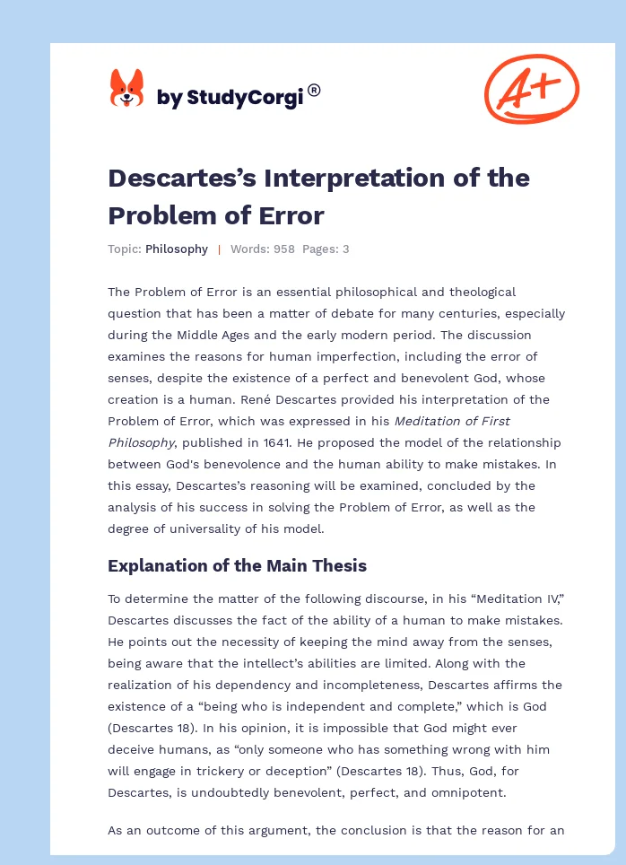 Descartes’s Interpretation of the Problem of Error. Page 1