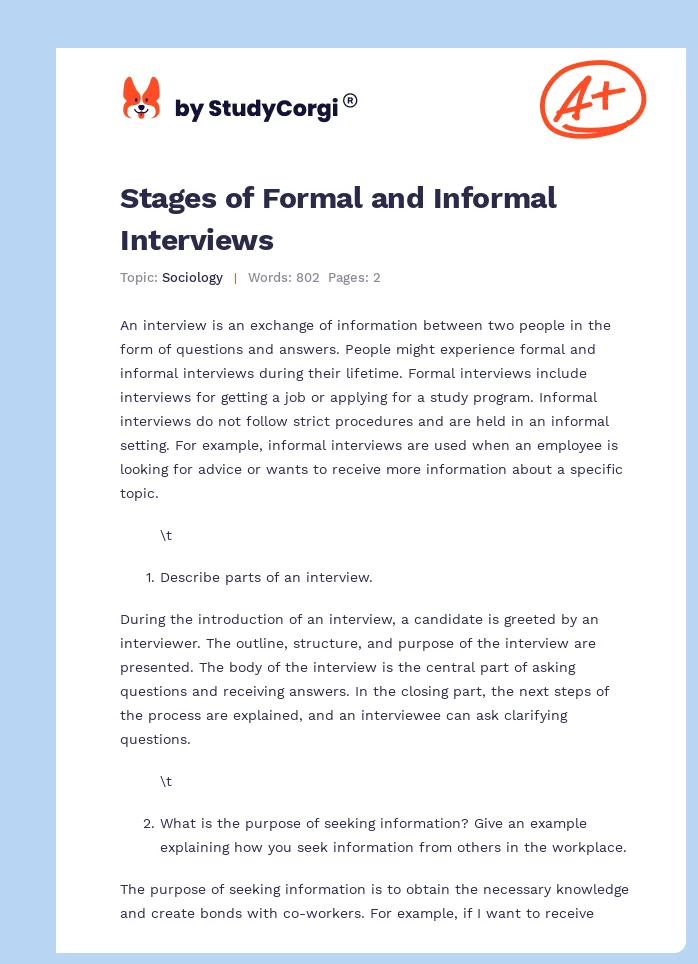 Stages of Formal and Informal Interviews. Page 1