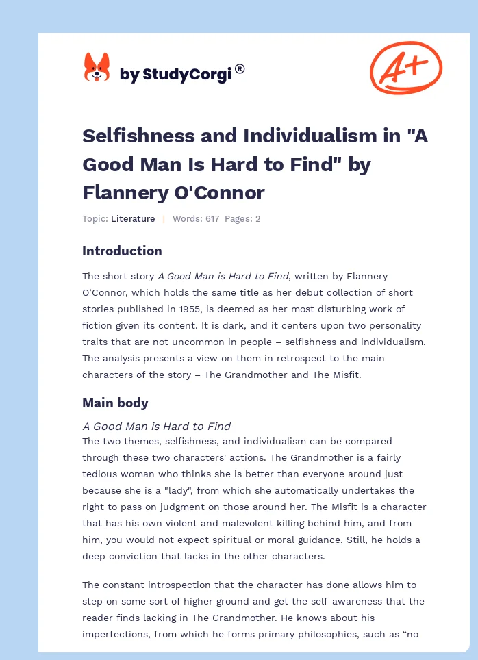 Selfishness and Individualism in "A Good Man Is Hard to Find" by Flannery O'Connor. Page 1