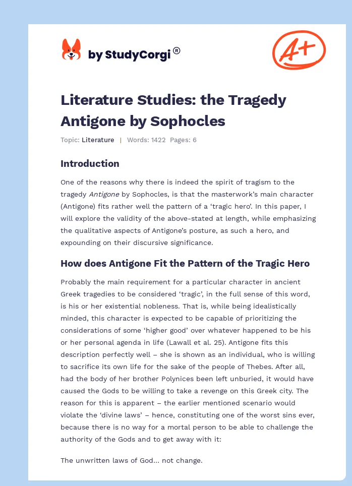 Literature Studies: the Tragedy Antigone by Sophocles. Page 1