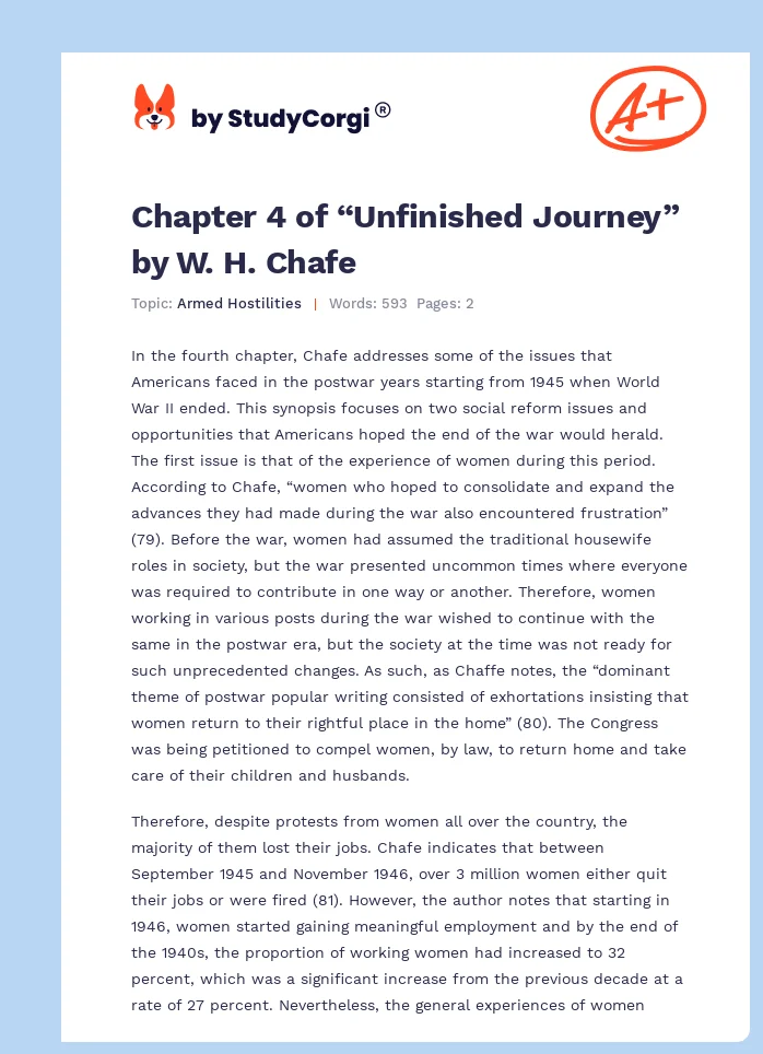 Chapter 4 of “Unfinished Journey” by W. H. Chafe. Page 1