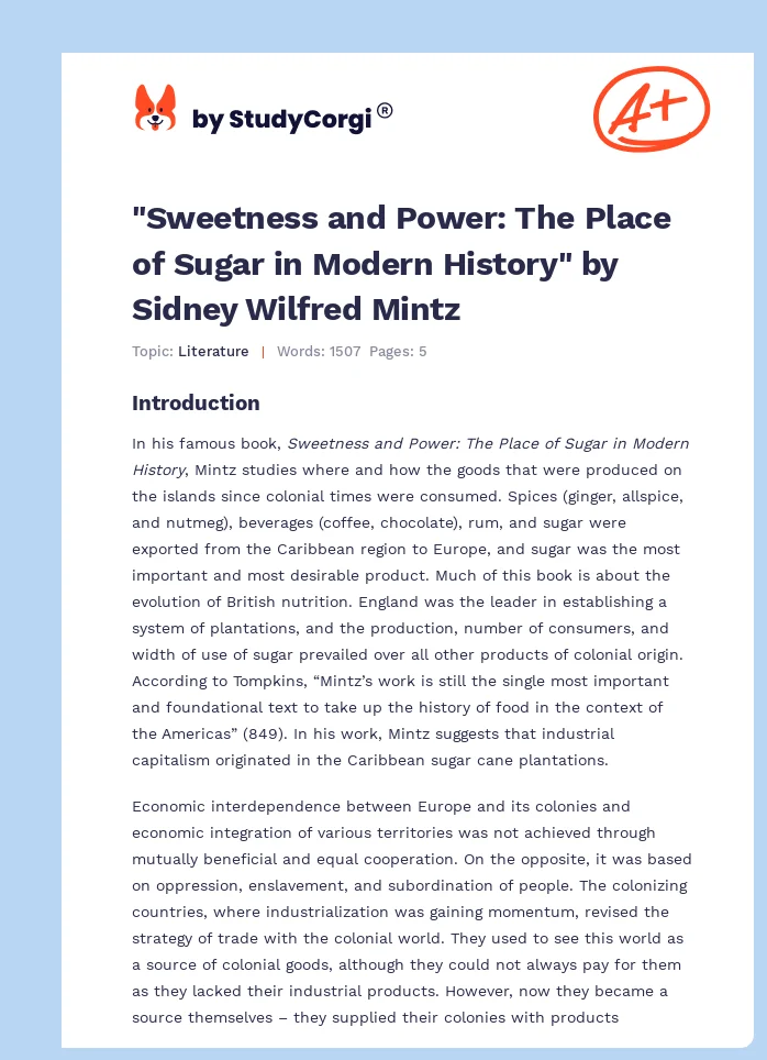 "Sweetness and Power: The Place of Sugar in Modern History" by Sidney Wilfred Mintz. Page 1