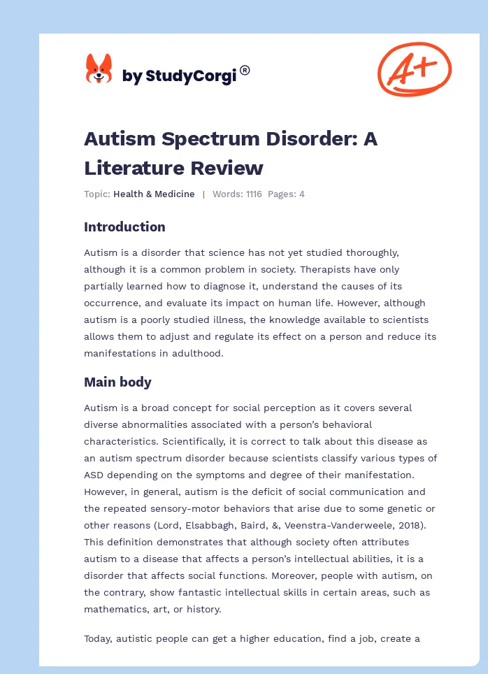Autism Spectrum Disorder: A Literature Review. Page 1
