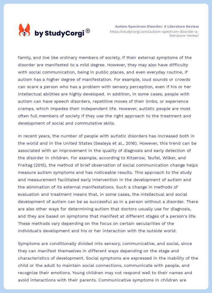 Autism Spectrum Disorder: A Literature Review. Page 2