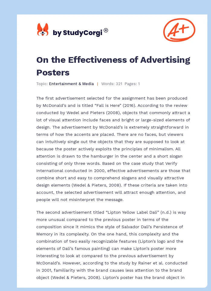 On the Effectiveness of Advertising Posters. Page 1