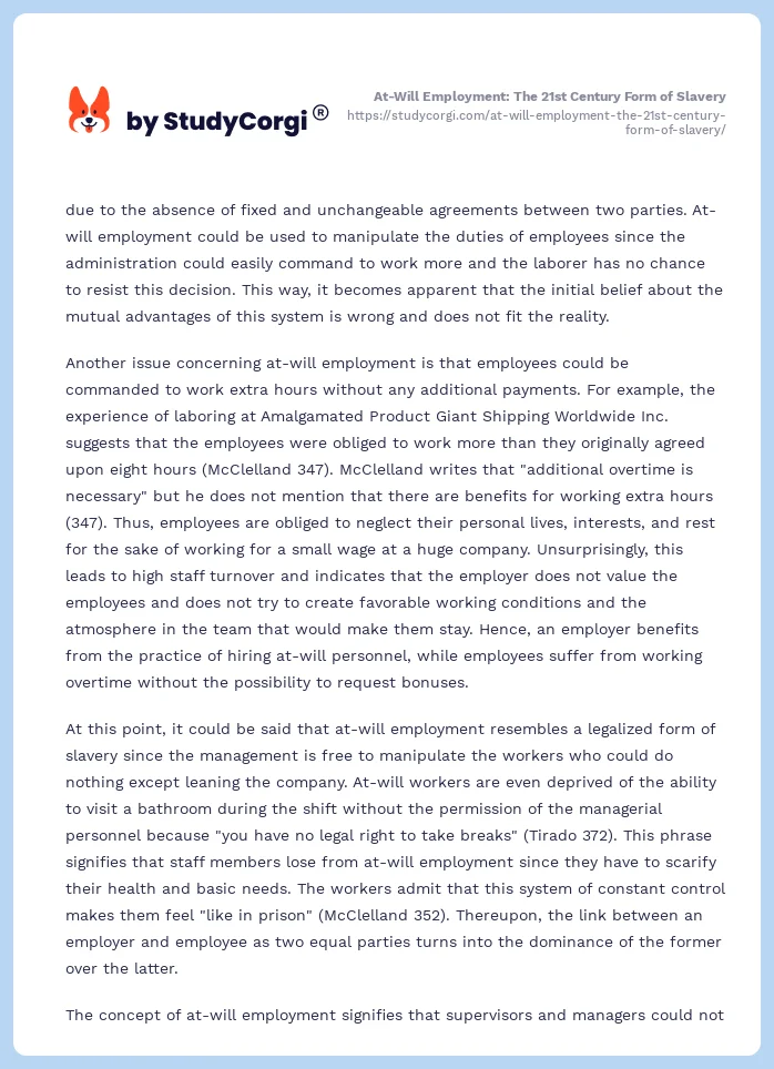 At-Will Employment: The 21st Century Form of Slavery. Page 2