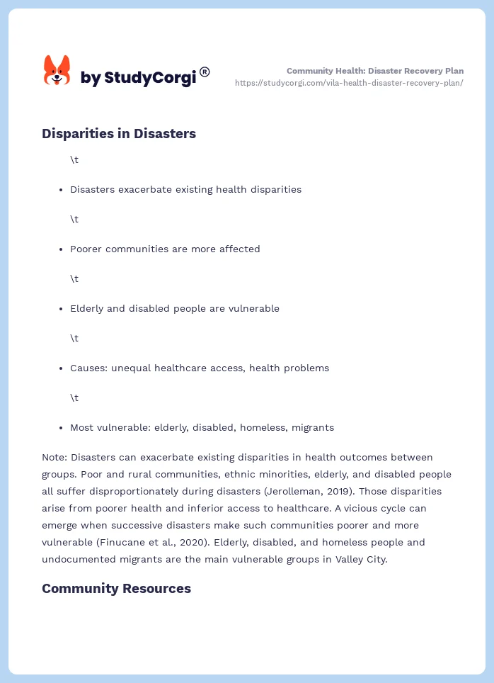 Community Health: Disaster Recovery Plan. Page 2