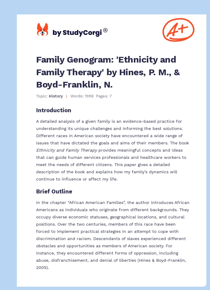 Family Genogram: 'Ethnicity and Family Therapy' by Hines, P. M., & Boyd-Franklin, N.. Page 1