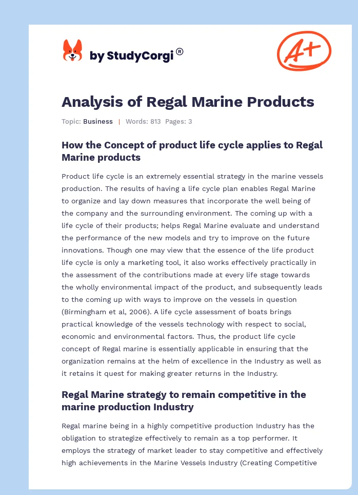 Analysis of Regal Marine Products. Page 1