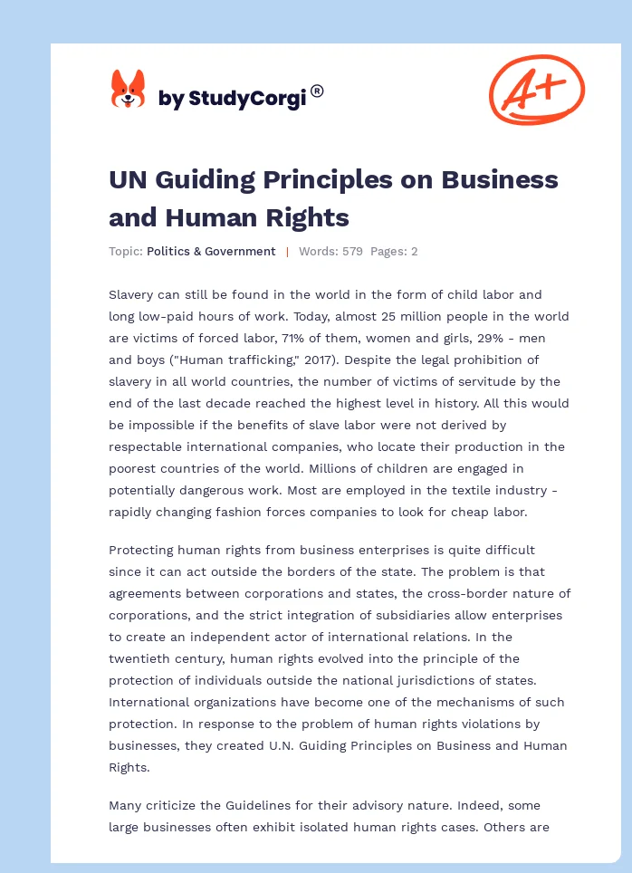 UN Guiding Principles on Business and Human Rights. Page 1