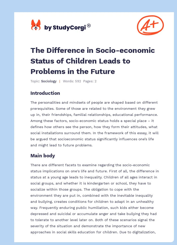 The Difference in Socio-economic Status of Children Leads to Problems in the Future. Page 1