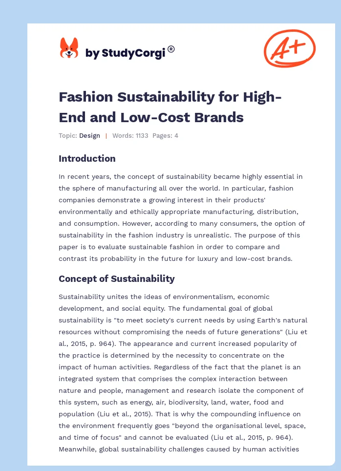 Fashion Sustainability for High-End and Low-Cost Brands. Page 1