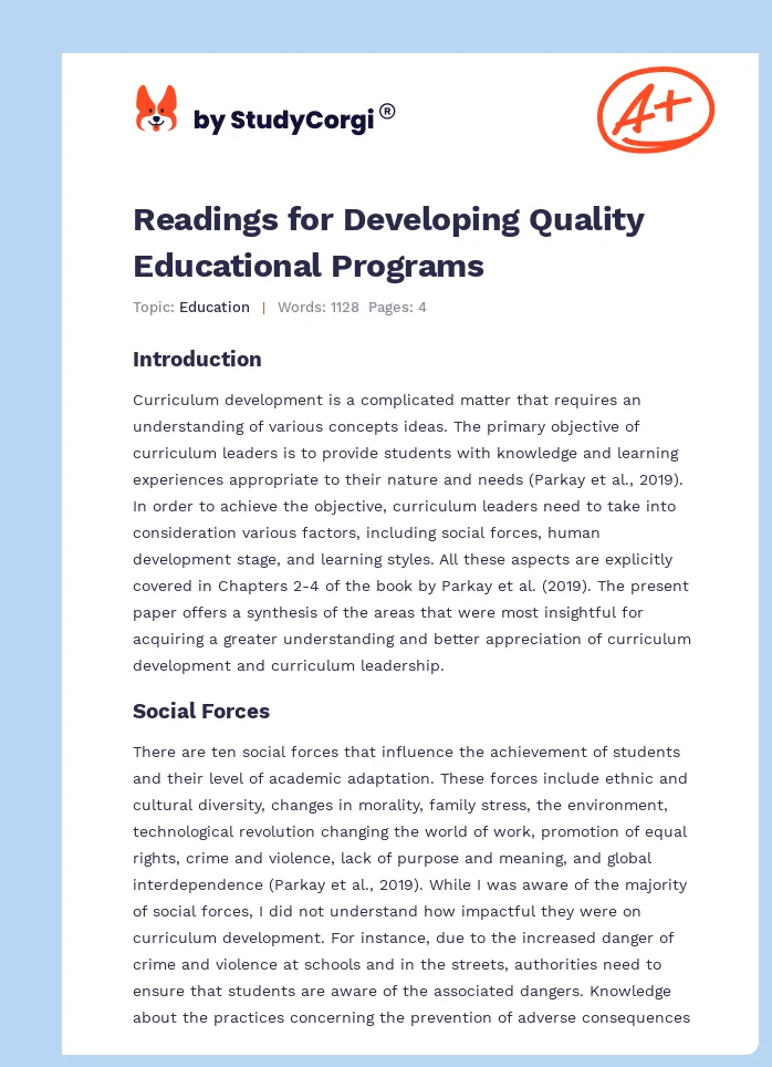 Readings for Developing Quality Educational Programs. Page 1