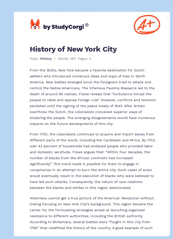 History of New York City | Free Essay Example