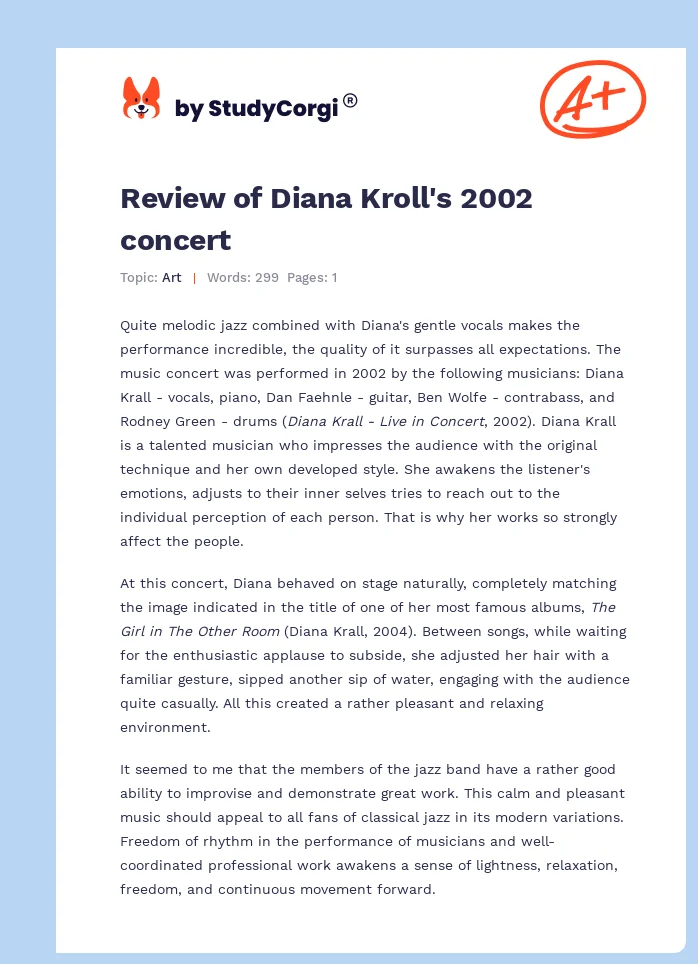 Review of Diana Kroll's 2002 concert. Page 1