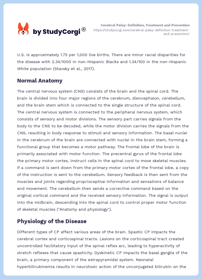 Cerebral Palsy: Definition, Treatment and Prevention. Page 2