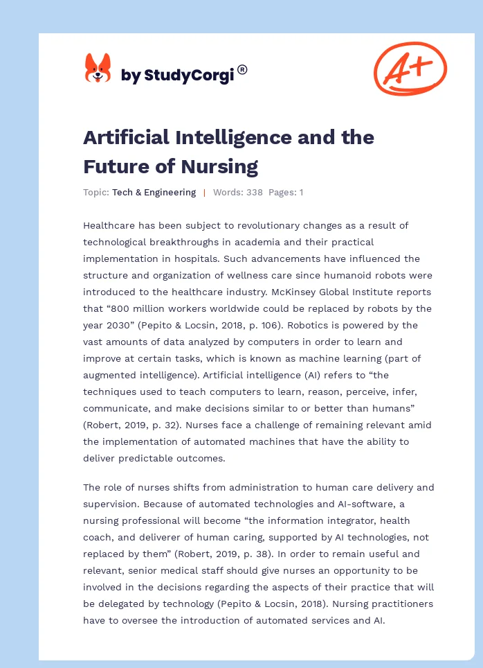 Artificial Intelligence and the Future of Nursing. Page 1