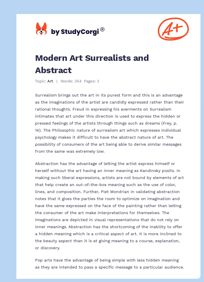 Modern Art Surrealists and Abstract. Page 1