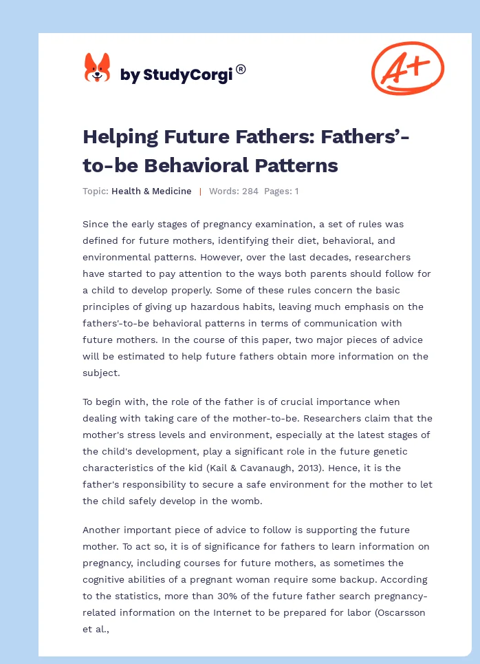 Helping Future Fathers: Fathers’-to-be Behavioral Patterns. Page 1