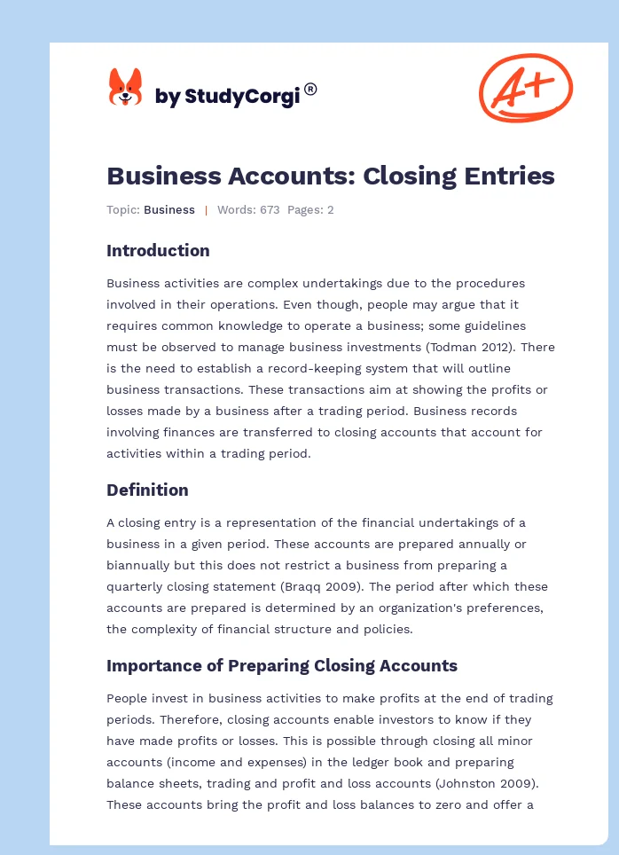 Business Accounts: Closing Entries. Page 1