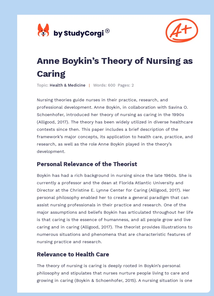 Anne Boykin’s Theory of Nursing as Caring. Page 1