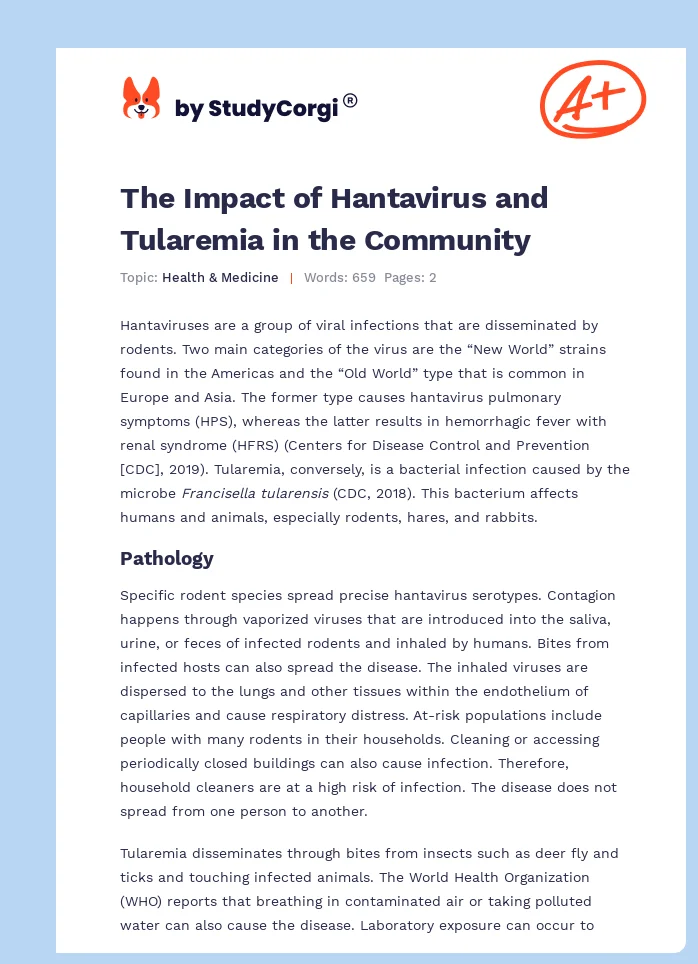 The Impact of Hantavirus and Tularemia in the Community. Page 1
