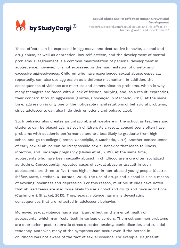 Sexual Abuse and Its Effect on Human Growth and Development. Page 2
