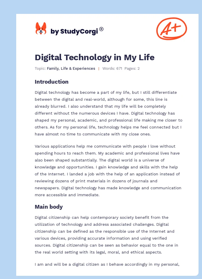 Digital Technology in My Life. Page 1