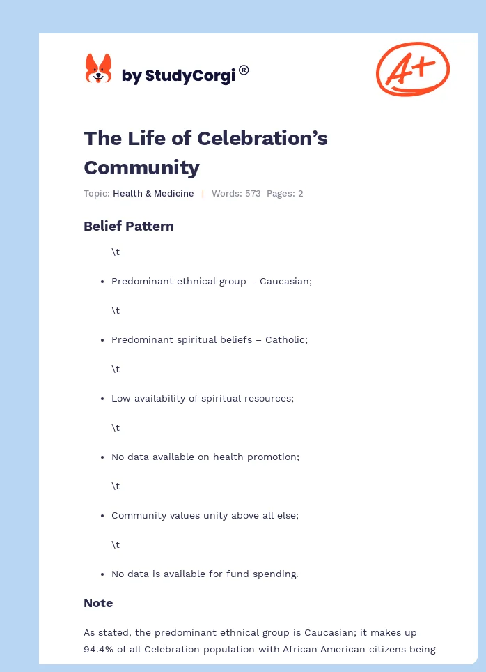 The Life of Celebration’s Community. Page 1