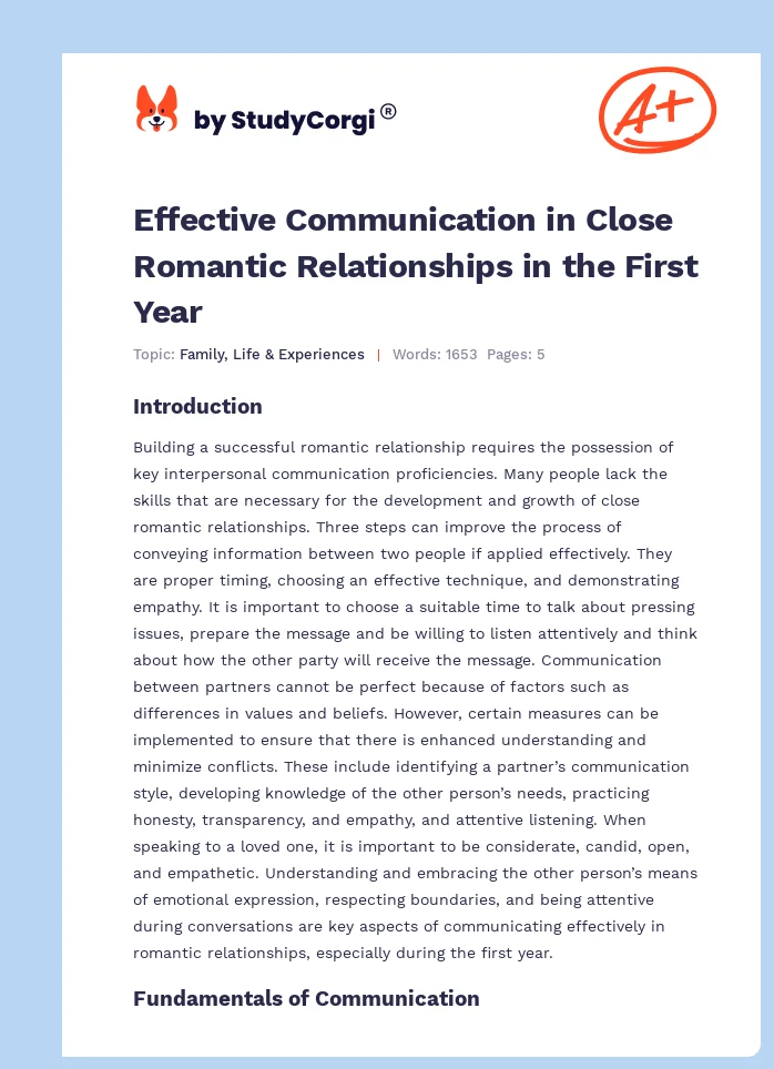 Effective Communication in Close Romantic Relationships in the First Year. Page 1