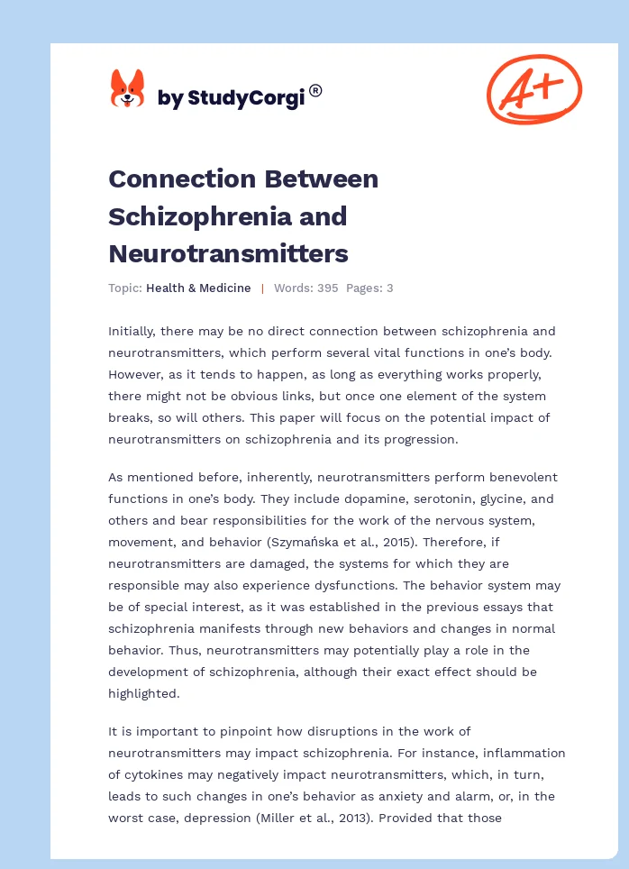 Connection Between Schizophrenia and Neurotransmitters. Page 1