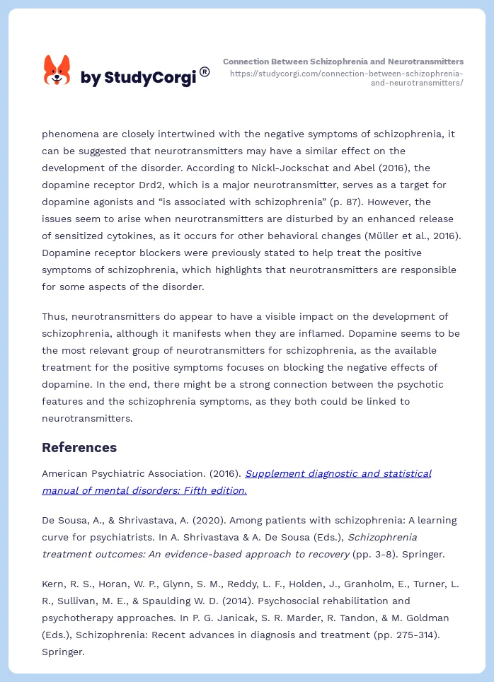 Connection Between Schizophrenia and Neurotransmitters. Page 2