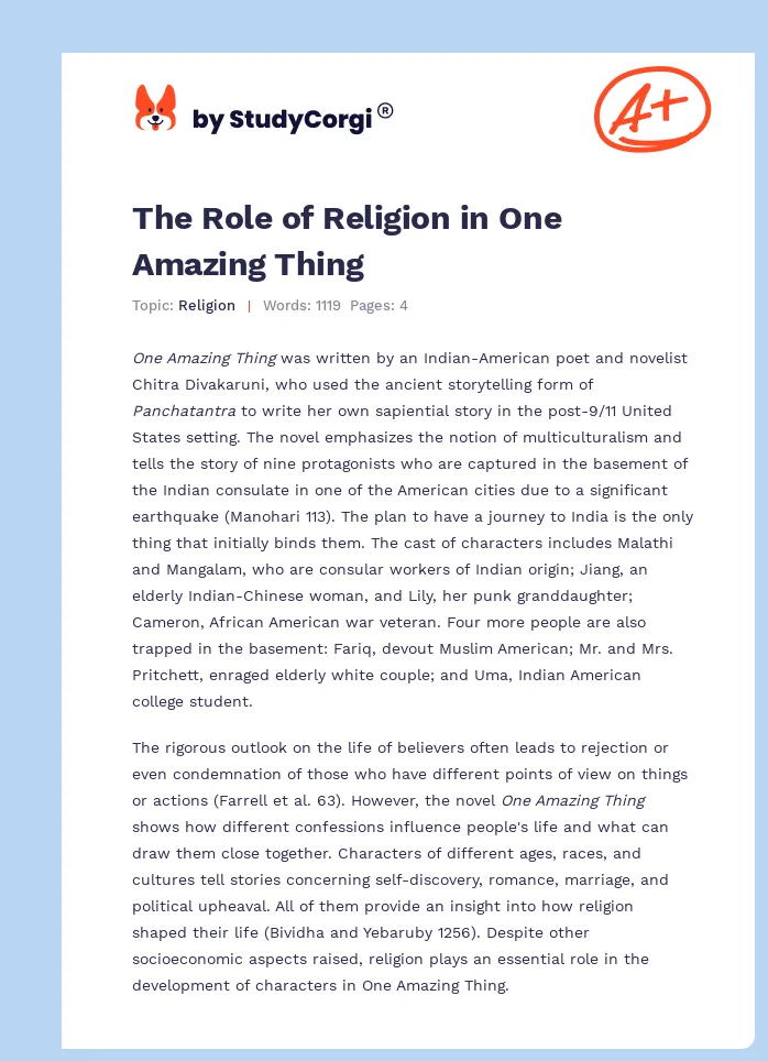 The Role of Religion in One Amazing Thing. Page 1
