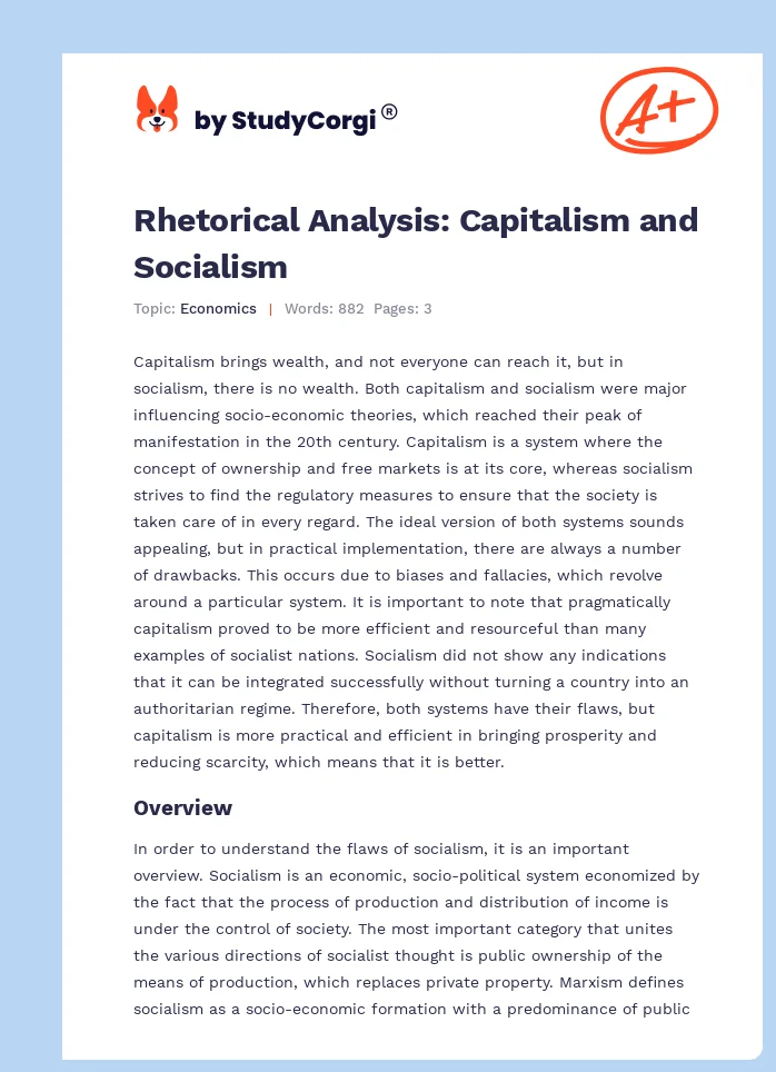 Rhetorical Analysis: Capitalism and Socialism. Page 1