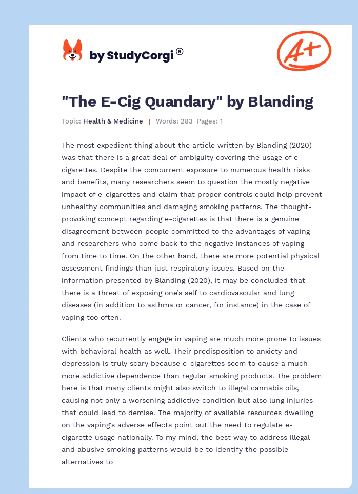 "The E-Cig Quandary" by Blanding. Page 1