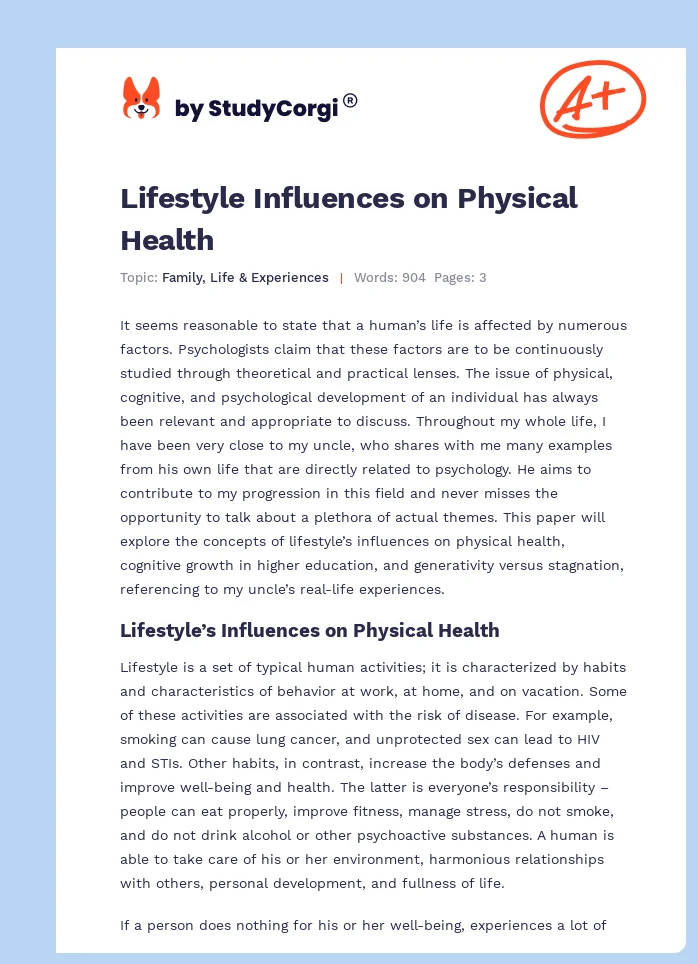 Lifestyle Influences on Physical Health. Page 1