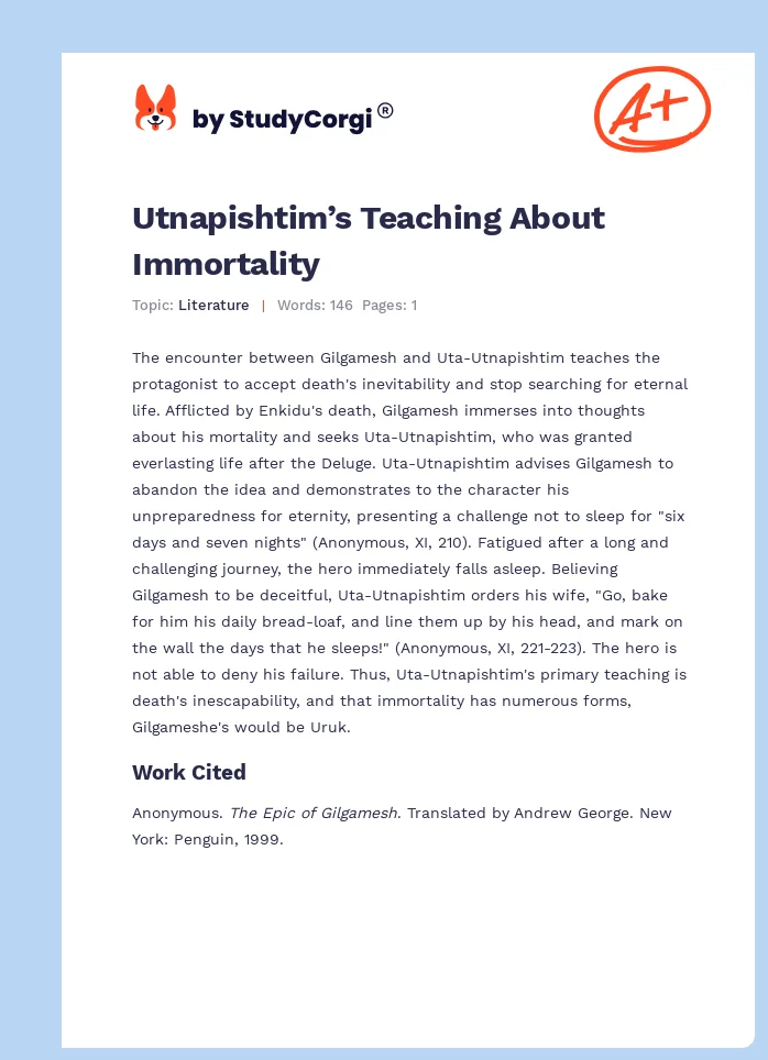 Utnapishtim’s Teaching About Immortality. Page 1
