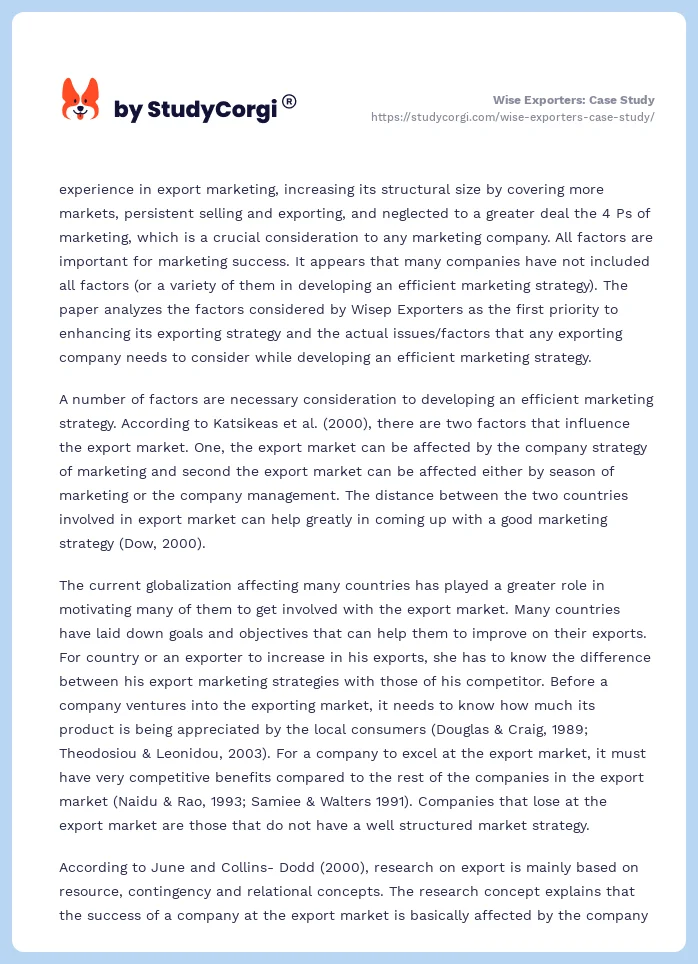 Wise Exporters: Case Study. Page 2
