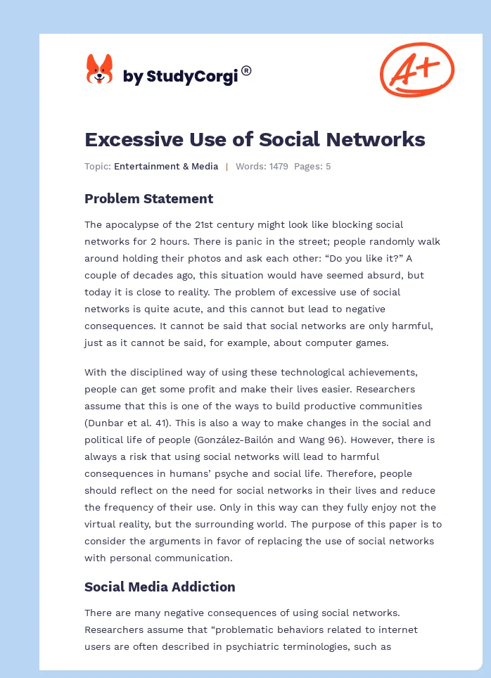 Excessive Use of Social Networks. Page 1