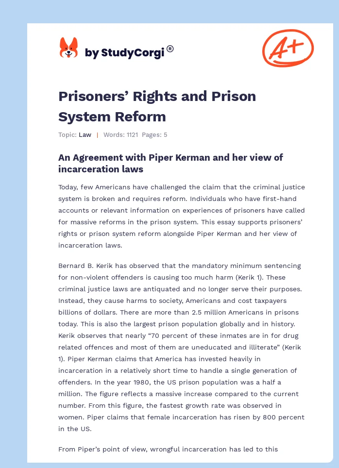 Prisoners’ Rights and Prison System Reform. Page 1