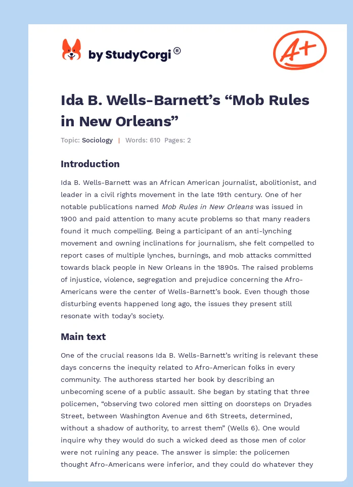 Ida B. Wells-Barnett’s “Mob Rules in New Orleans”. Page 1