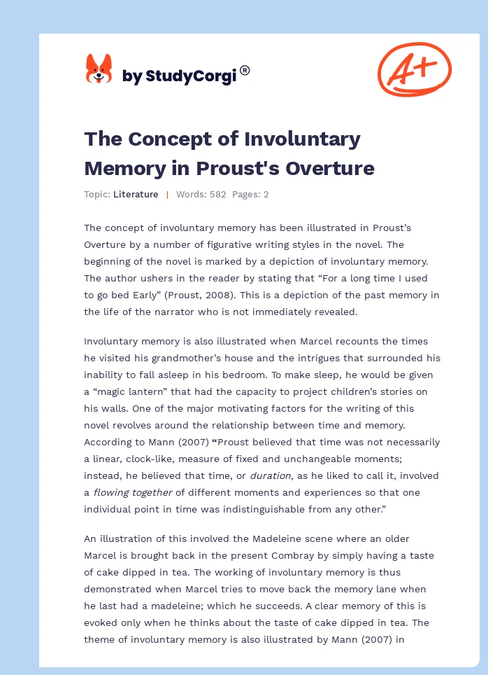 The Concept of Involuntary Memory in Proust's Overture. Page 1