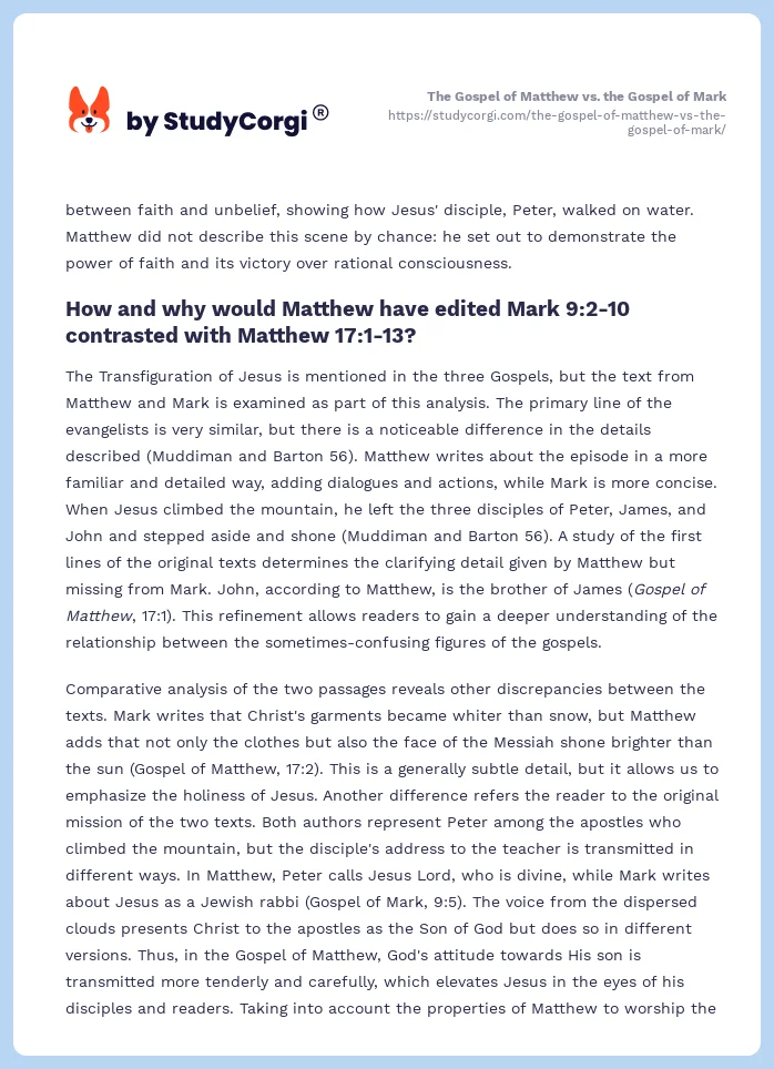 The Gospel of Matthew vs. the Gospel of Mark. Page 2