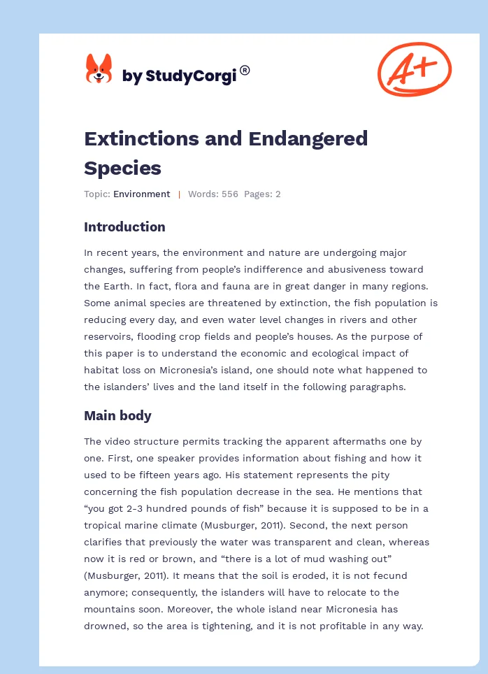 Extinctions and Endangered Species. Page 1