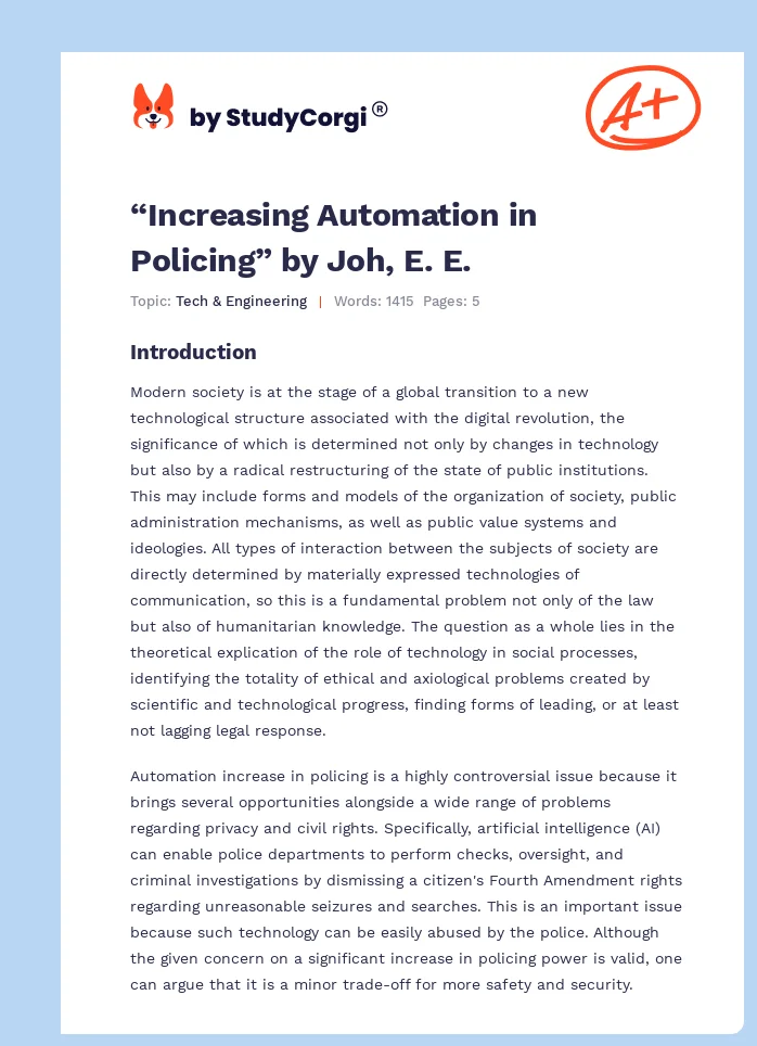 “Increasing Automation in Policing” by Joh, E. E.. Page 1