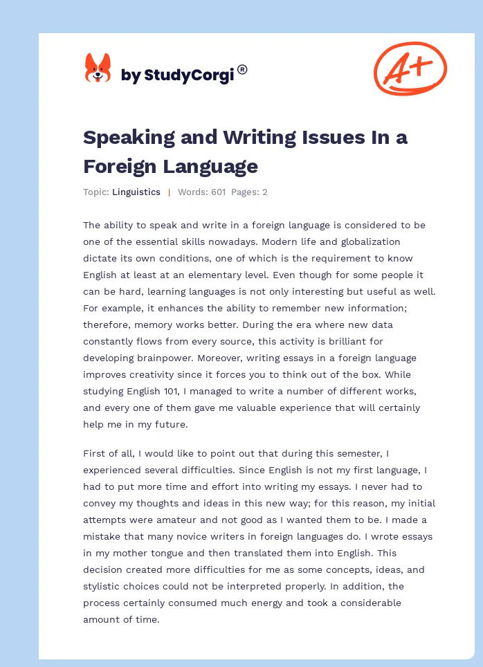 Speaking and Writing Issues In a Foreign Language. Page 1