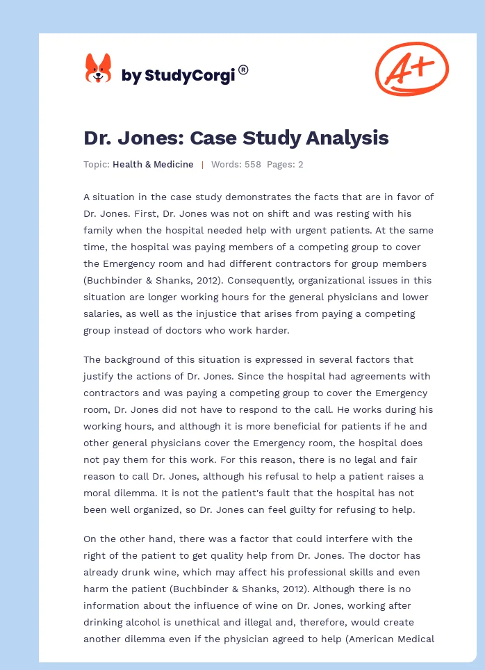 Dr. Jones: Case Study Analysis. Page 1